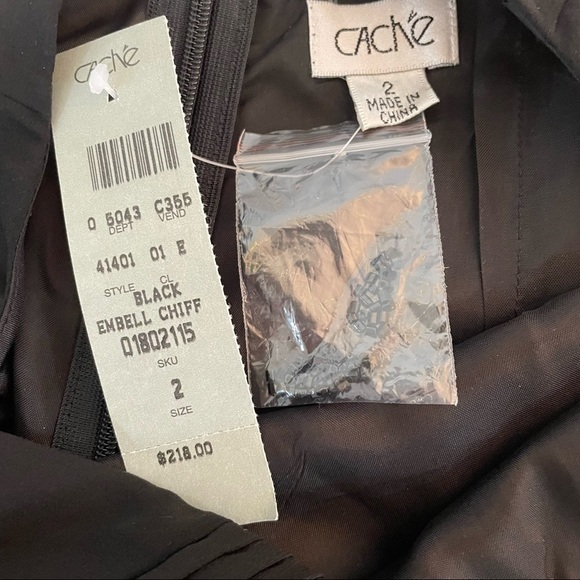 Cache Dress Y2K Black Sheer Chiffon Silk Beaded Whimsigoth Fairy Ethereal Size 2 - Picture 12 of 15